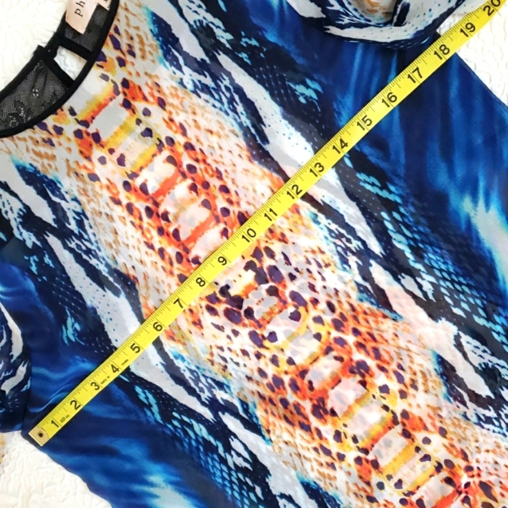 PHILOSOPHY Snake-Print Semi-sheer Multicolor Black Shoulder Lace Trim Top XS - Picture 12 of 16